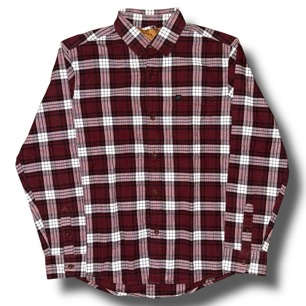 PLADRA Flannel Shirt Men Medium Plaid Long Sleeve Flip Cuff Button Up - Picture 2 of 4